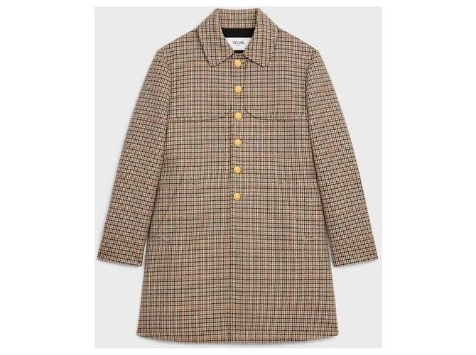 Céline Houndstooth Wool Check Coat - view 7