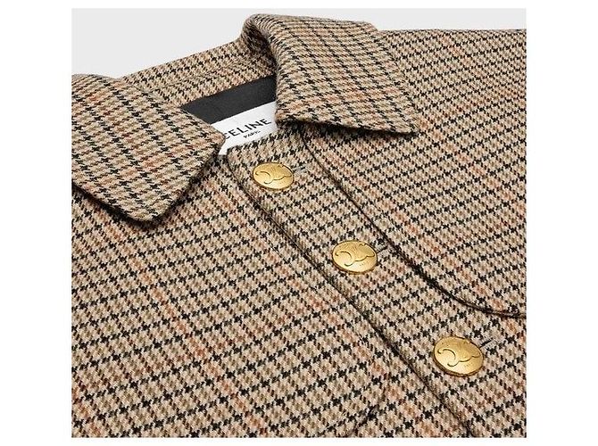 Céline Houndstooth Wool Check Coat - view 9