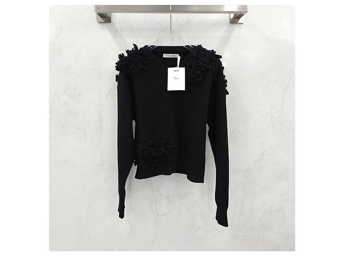 Dior Schwarzer Kaschmirpullover mit Blumenmuster - Ansicht 14