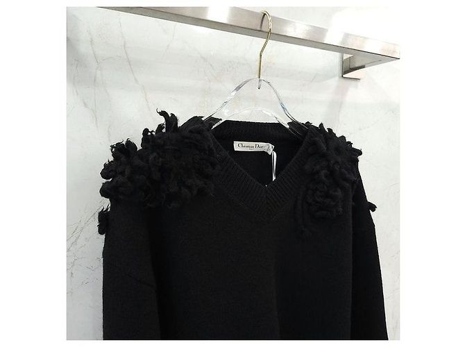 Dior Schwarzer Kaschmirpullover mit Blumenmuster - Ansicht 3