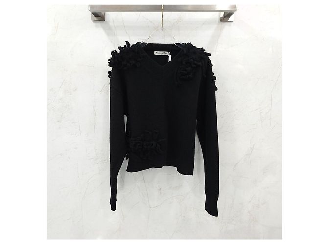 Dior Schwarzer Kaschmirpullover mit Blumenmuster - Ansicht 8