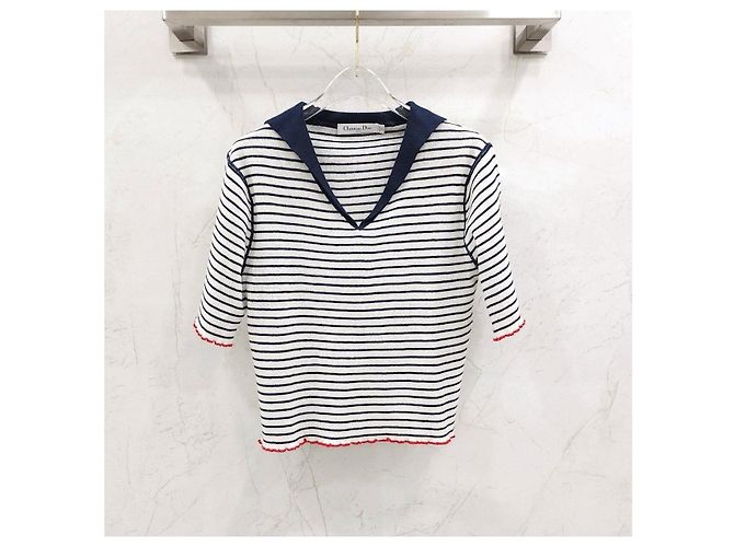 Dior Riviera Mariniere Motif Strickpullover mit kurzen Ärmeln - Ansicht 8