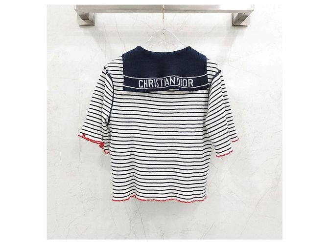 Dior Riviera Mariniere Motif Strickpullover mit kurzen Ärmeln - Ansicht 9