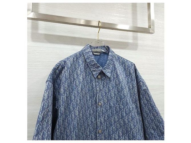 Dior Camicia a maniche corte Oblique Blue Cotton Blend - vista 3