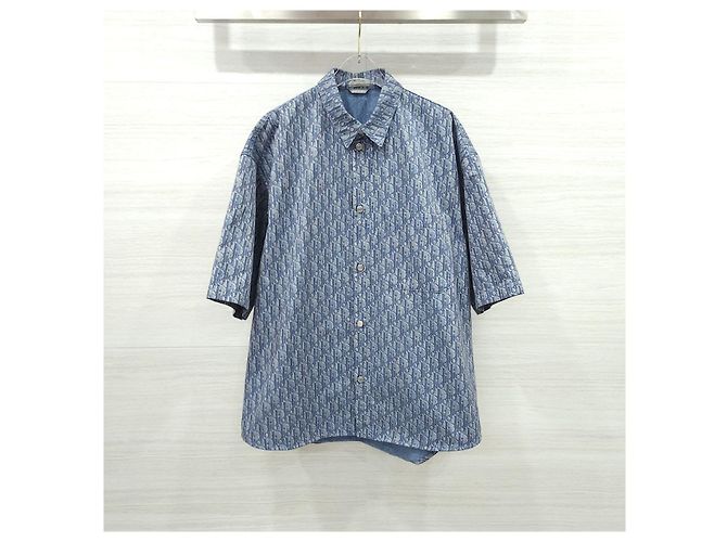 Dior Camicia a maniche corte Oblique Blue Cotton Blend - vista 6