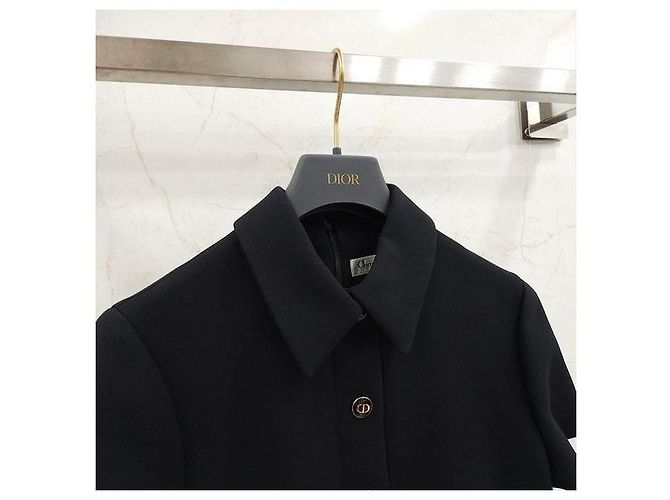Dior Abito aderente con bottoni in lana e seta nera - vista 3