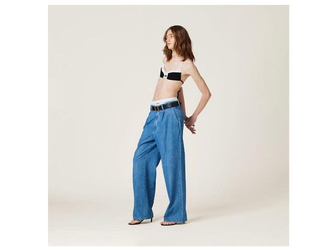 Miu Miu Pantalones de denim chambray azul clásico - vista 14