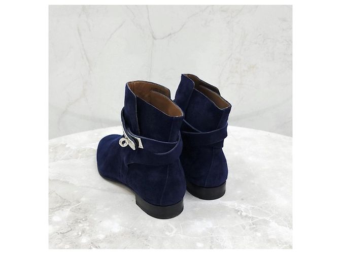 Hermès Botas Kelly de ante azul marino - vista 10