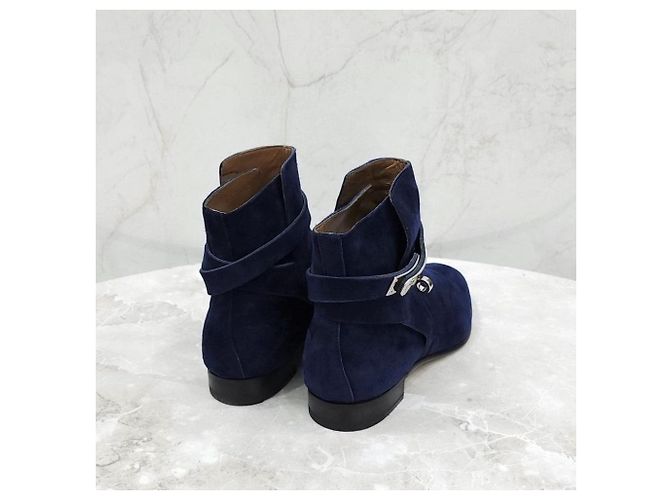 Hermès Botas Kelly de ante azul marino - vista 11