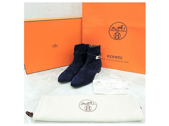 Hermès Botas Kelly de ante azul marino - vista 12