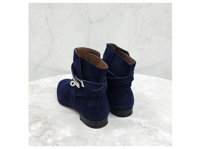 Hermès Botas Kelly de ante azul marino - vista 4