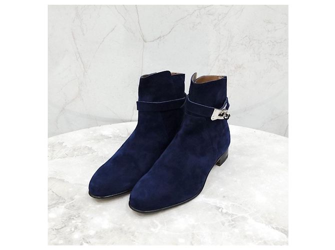 Hermès Botas Kelly de ante azul marino - vista 7