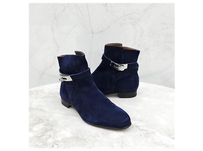 Hermès Botas Kelly de ante azul marino - vista 9