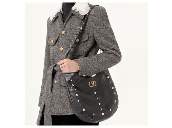 Valentino Borsa hobo in pelle nappa con borchie Chevron - vista 10