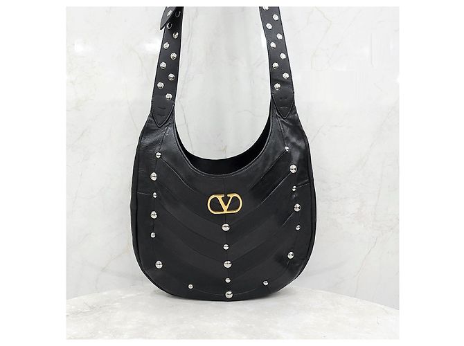 Valentino Borsa hobo in pelle nappa con borchie Chevron - vista 11