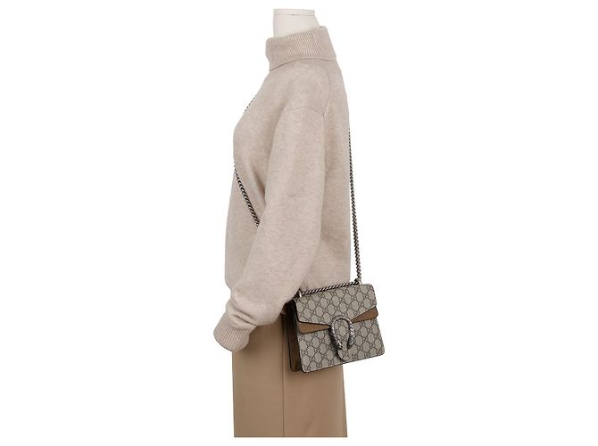 Gucci Borsa a tracolla Mini GG Supreme Canvas Dionysus Beige Suede - vista 10