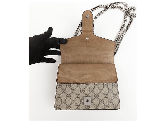 Gucci Borsa a tracolla Mini GG Supreme Canvas Dionysus Beige Suede - vista 7