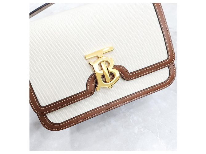 Borsa a tracolla Burberry in tela marrone - vista 13