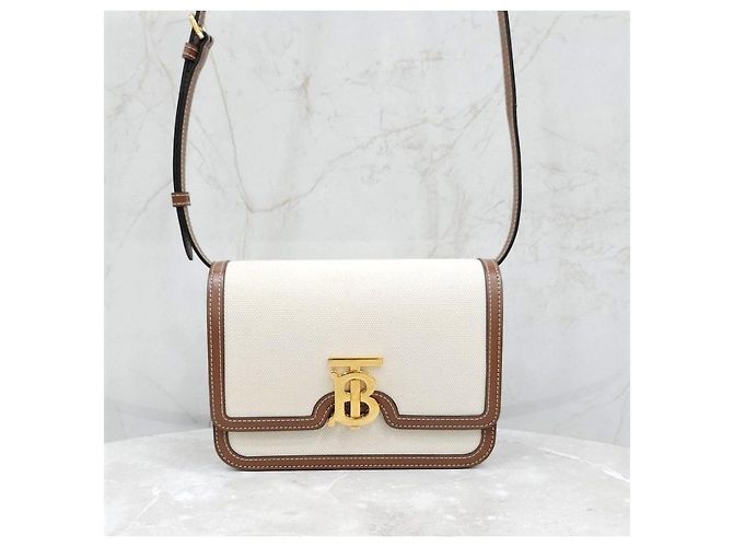 Borsa a tracolla Burberry in tela marrone - vista 9