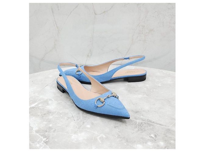 Gucci Blaue Slingback-Flats mit Pferdebit - Ansicht 10