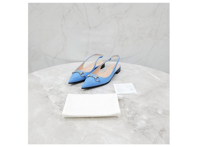Gucci Blaue Slingback-Flats mit Pferdebit - Ansicht 13
