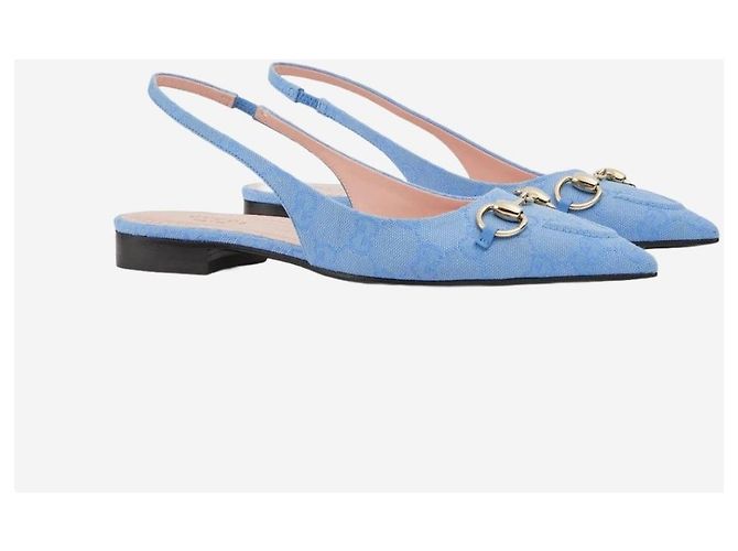 Gucci Blaue Slingback-Flats mit Pferdebit - Ansicht 14