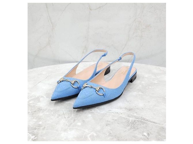 Gucci Blaue Slingback-Flats mit Pferdebit - Ansicht 8