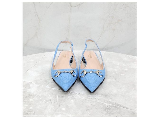 Gucci Blaue Slingback-Flats mit Pferdebit - Ansicht 9
