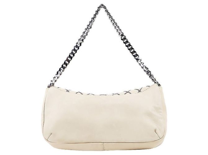 Chanel Borsa a tracolla beige con patta e cuciture - vista 3