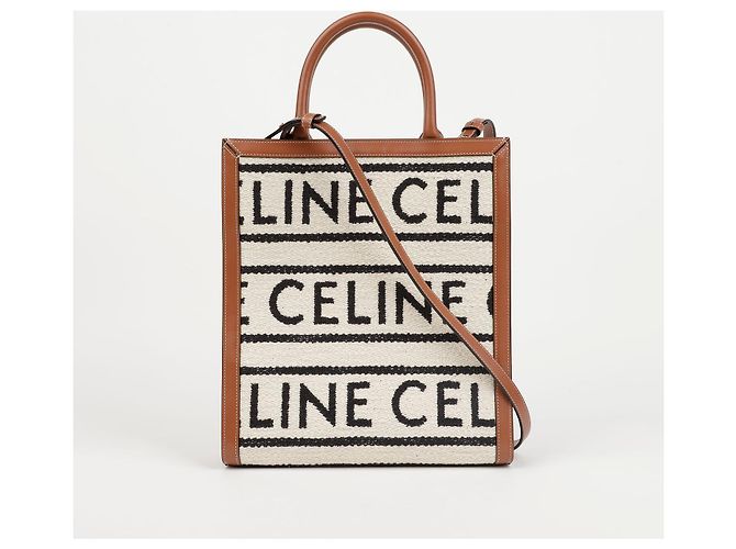 Cabas Céline Borsa Tote Small Vertical All Over Textile in vitello Tan - vista 2