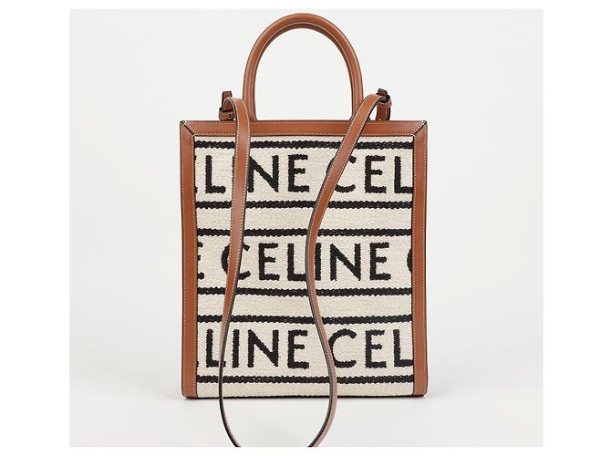 Cabas Céline Borsa Tote Small Vertical All Over Textile in vitello Tan - vista 3