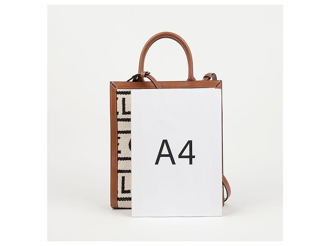 Cabas Céline Borsa Tote Small Vertical All Over Textile in vitello Tan - vista 7