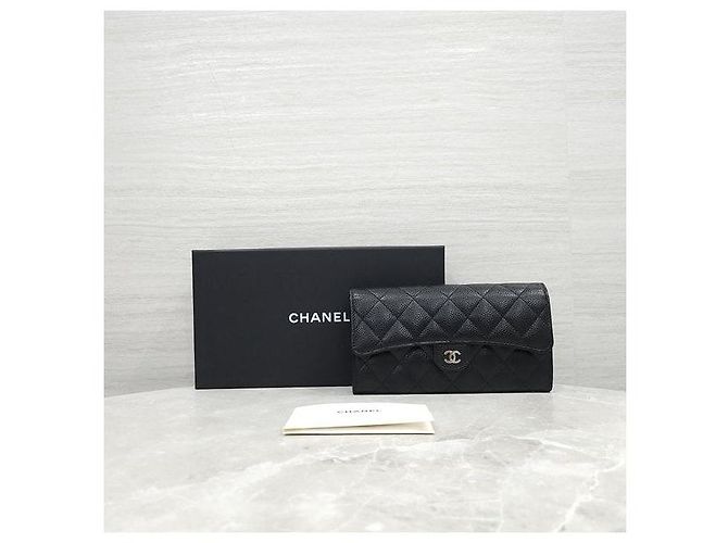 Chanel Cartera larga Classic Flap Snap Caviar Black Silver Tone - vista 10