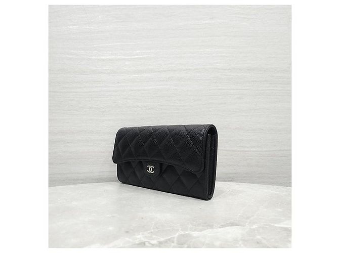 Chanel Cartera larga Classic Flap Snap Caviar Black Silver Tone - vista 2