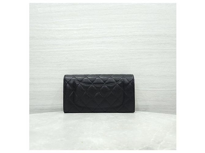 Chanel Cartera larga Classic Flap Snap Caviar Black Silver Tone - vista 3