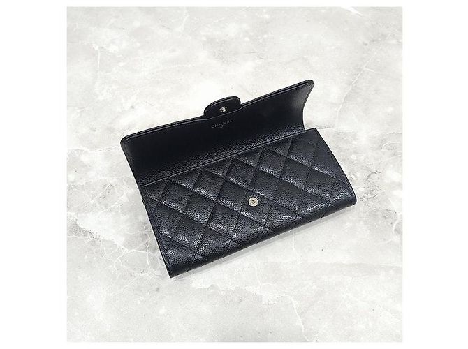 Chanel Cartera larga Classic Flap Snap Caviar Black Silver Tone - vista 6