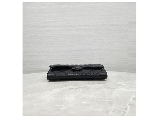 Chanel Cartera larga Classic Flap Snap Caviar Black Silver Tone - vista 7