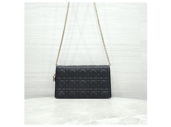 Pochette Lady Dior con catena in pelle d'agnello nera - vista 10