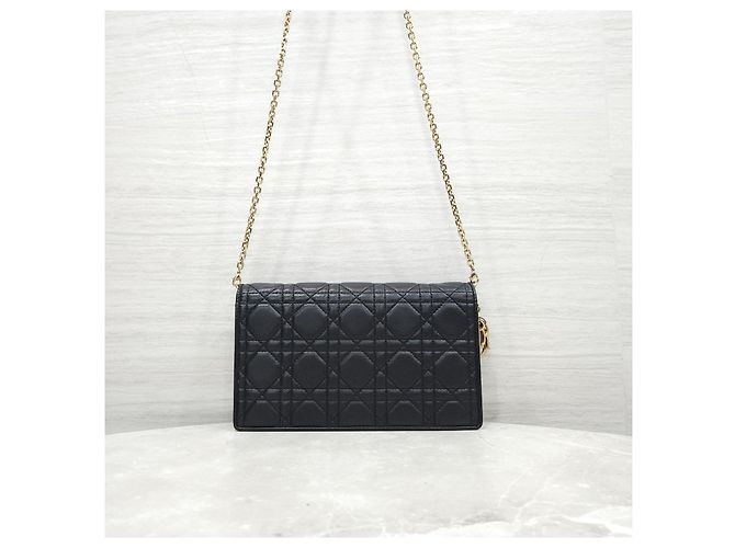 Pochette Lady Dior con catena in pelle d'agnello nera - vista 12