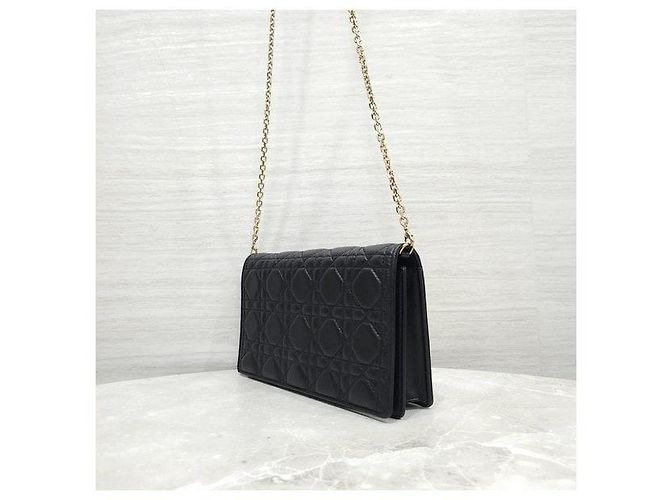 Pochette Lady Dior con catena in pelle d'agnello nera - vista 2