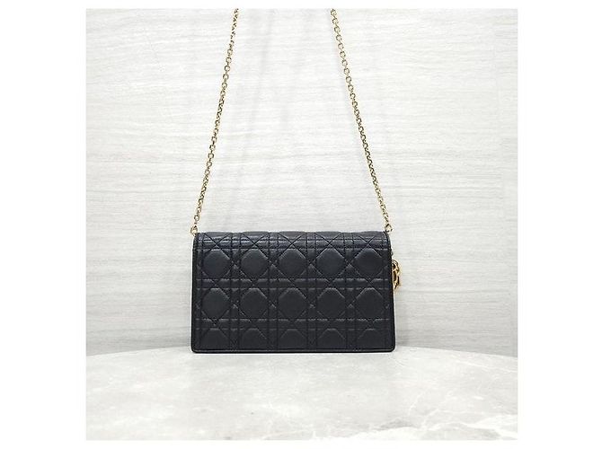Pochette Lady Dior con catena in pelle d'agnello nera - vista 3