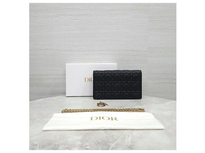 Pochette Lady Dior con catena in pelle d'agnello nera - vista 9