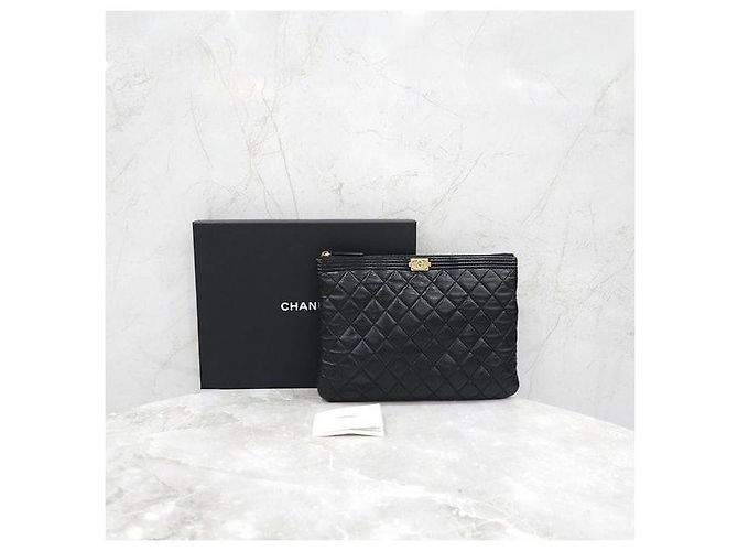 Chanel Clutch Boy in pelle di agnello Medium Nero e Oro - vista 9