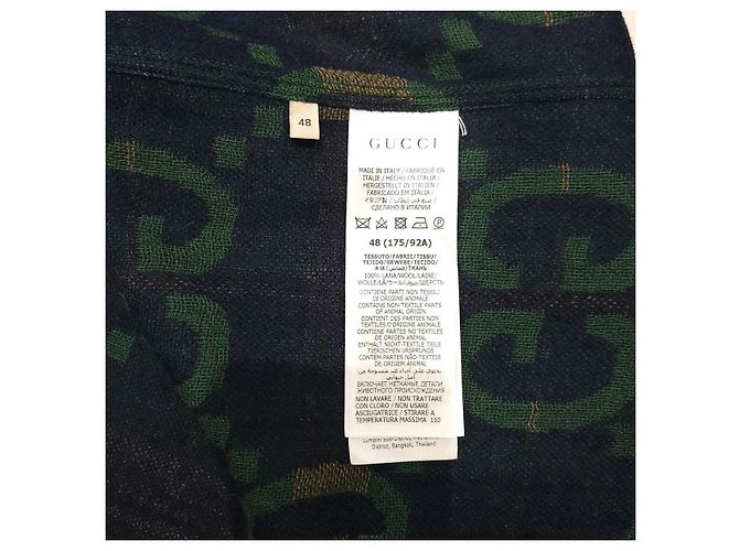 Gucci Camicia in lana Jumbo GG Check Verde Blu - vista 7