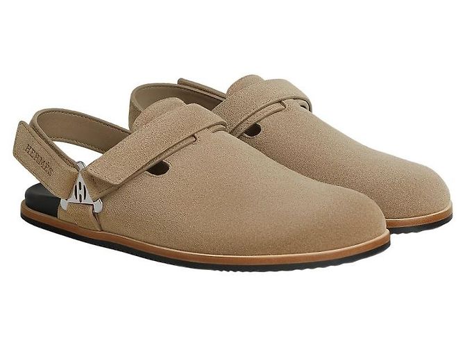 Mule Hermès Noon in scamosciato beige - vista 2