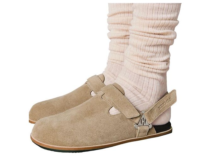 Mule Hermès Noon in scamosciato beige - vista 4