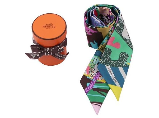 Hermès En Liberté Twilly Sciarpa in Seta Multicolore - vista 10
