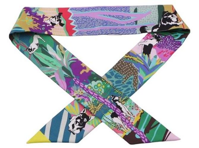Hermès En Liberté Twilly Sciarpa in Seta Multicolore - vista 6