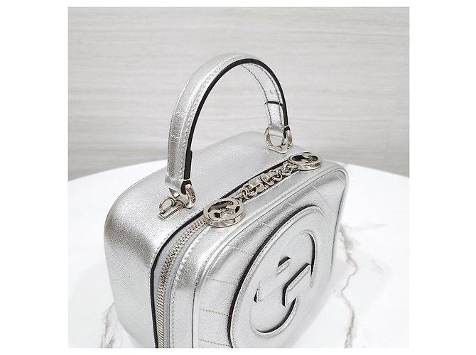 Gucci Borsa Blondie Mini Top Handle Argento Metallizzato - vista 5