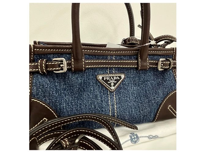 Mini Borsa Prada Denim Blu - vista 3
